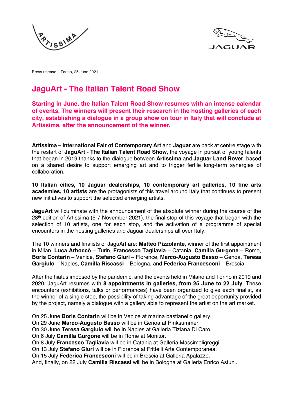 Jaguart - the Italian Talent Road Show