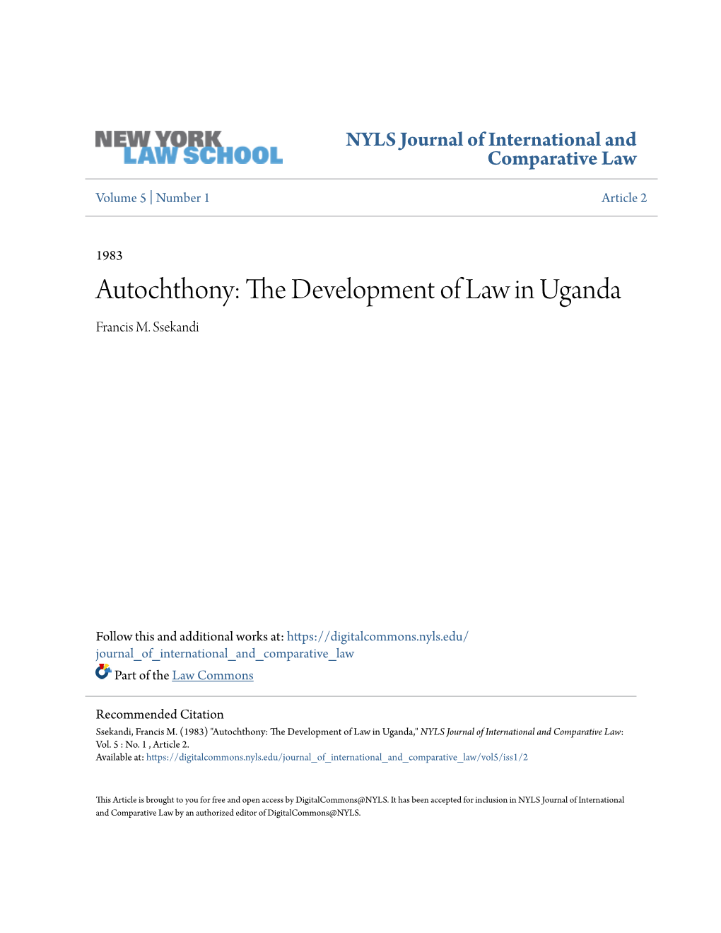 The Development of Law in Uganda*