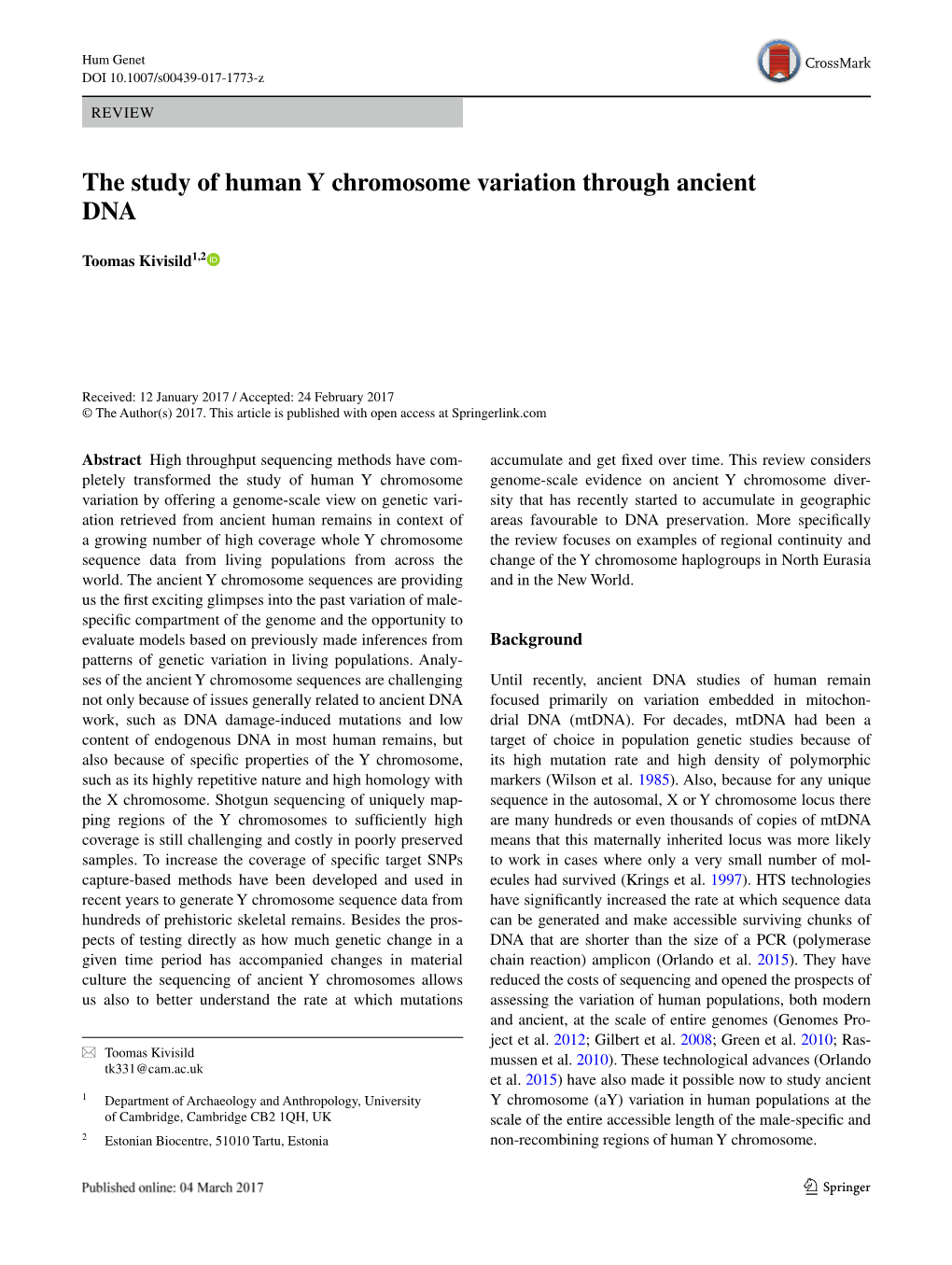 The Study of Human Y Chromosome Variation Through Ancient DNA