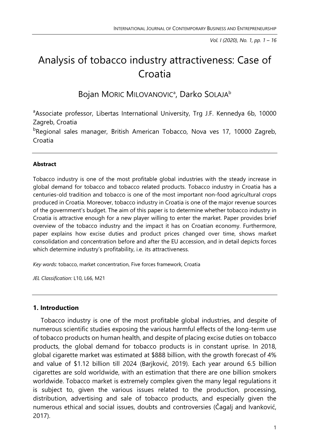 Analysis of Tobacco Industry Attractiveness: Case of Croatia
