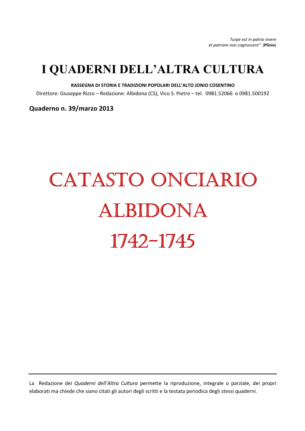 Catasto Onciario Albidona 1742-1745