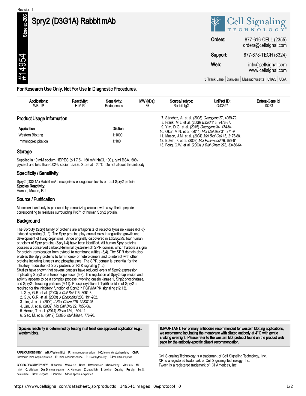 14954 Spry2 (D3G1A) Rabbit Mab