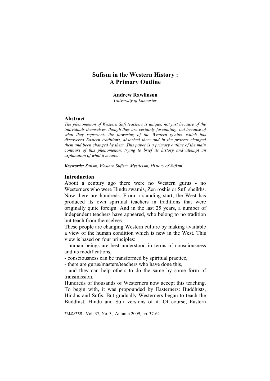 Sufism in the Western History : a Primary Outline