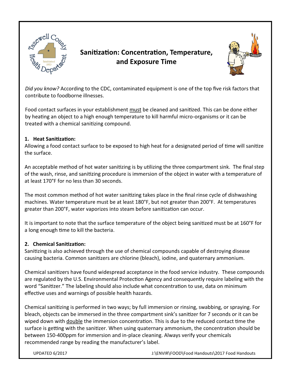 Sanitization: Concentration, Temperature, and Exposure Time