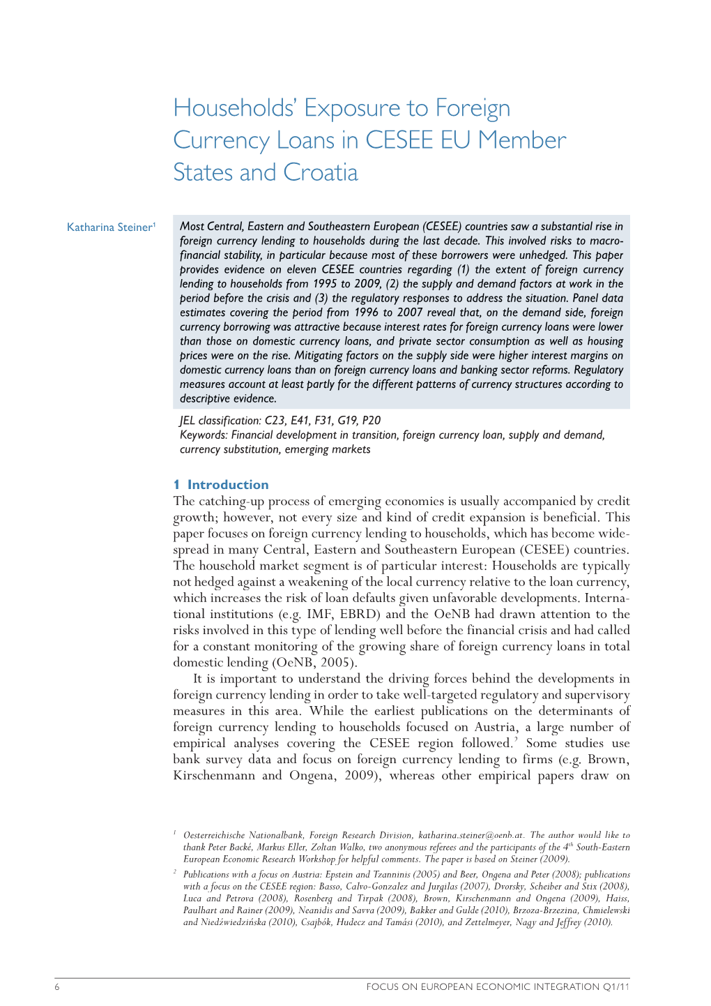 Households' Exposure to Foreign Currency Loans in CESEE