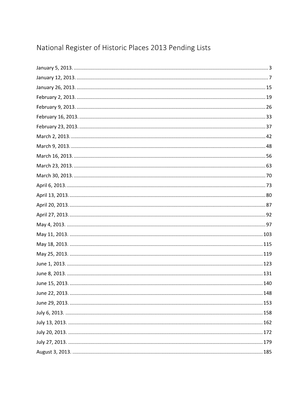 National Register of Historic Places 2013 Pending Lists