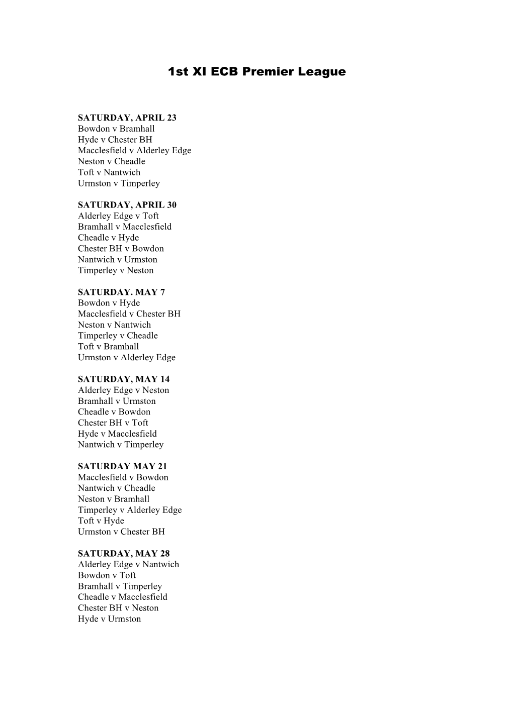 1St XI ECB Premier League