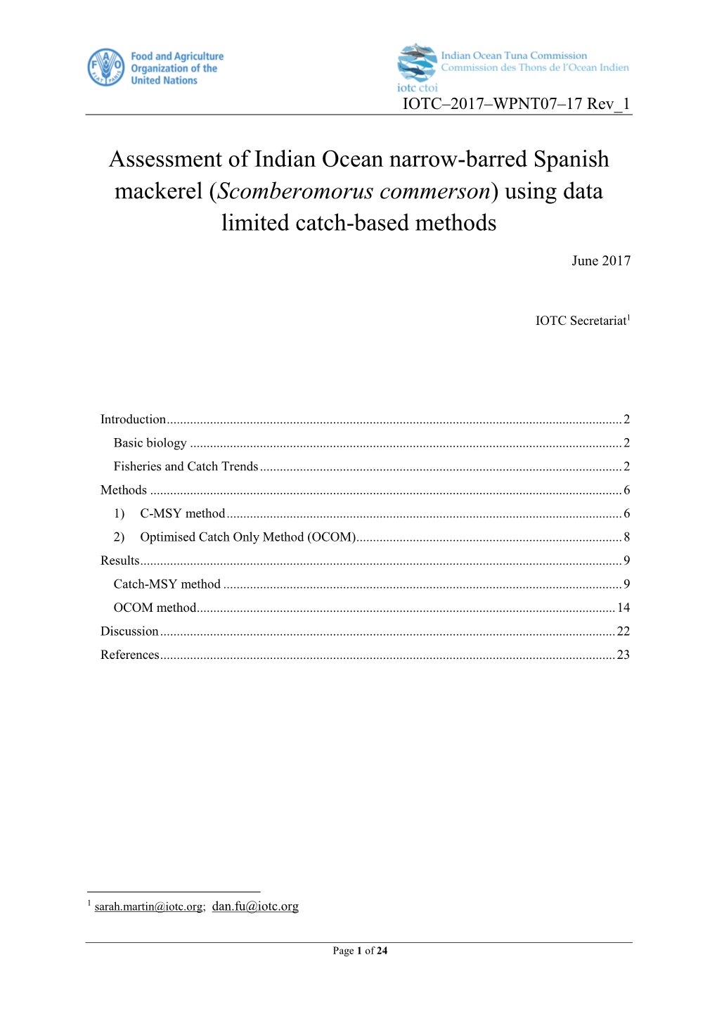 Assessment of Indian Ocean Narrow-Barred Spanish Mackerel (Scomberomorus Commerson) Using Data