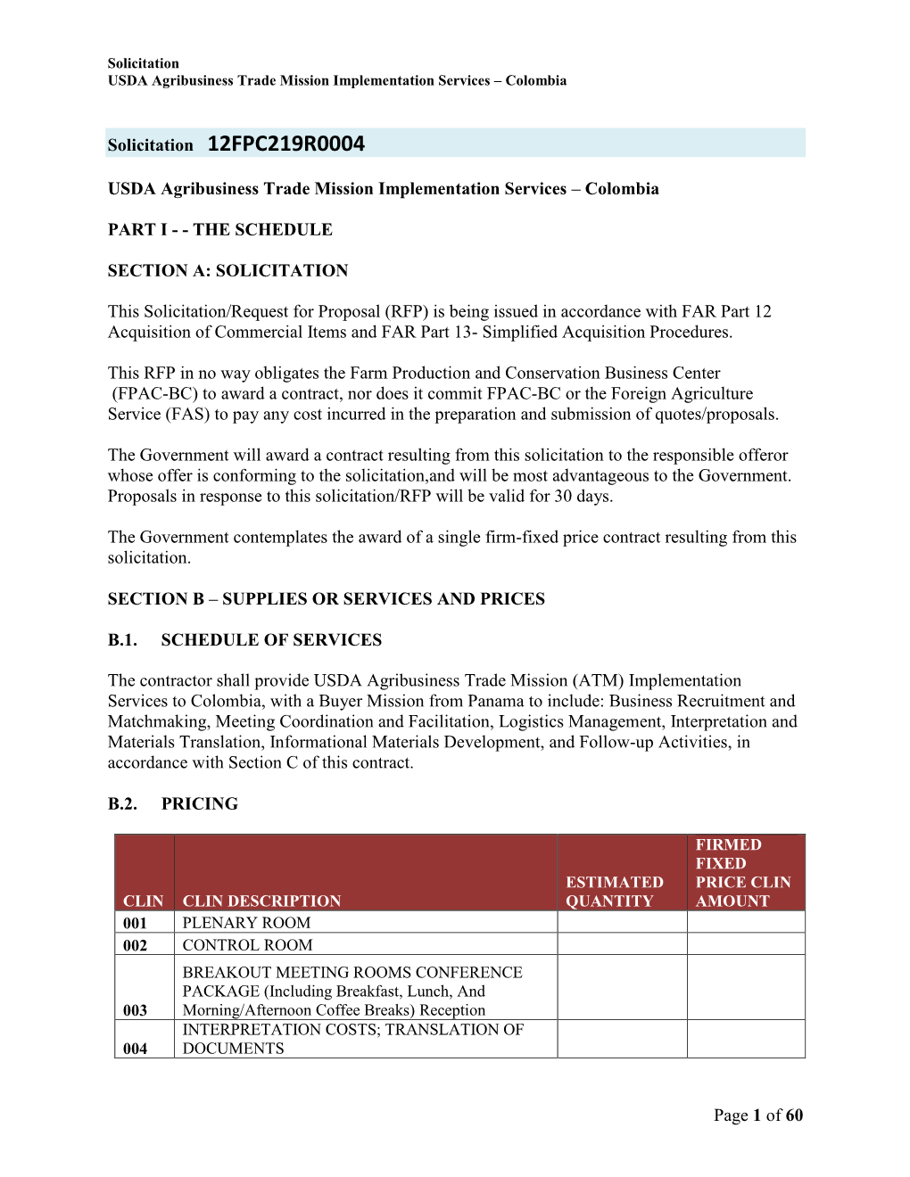 USDA Agribusiness Trade Mission Implementation Services – Colombia