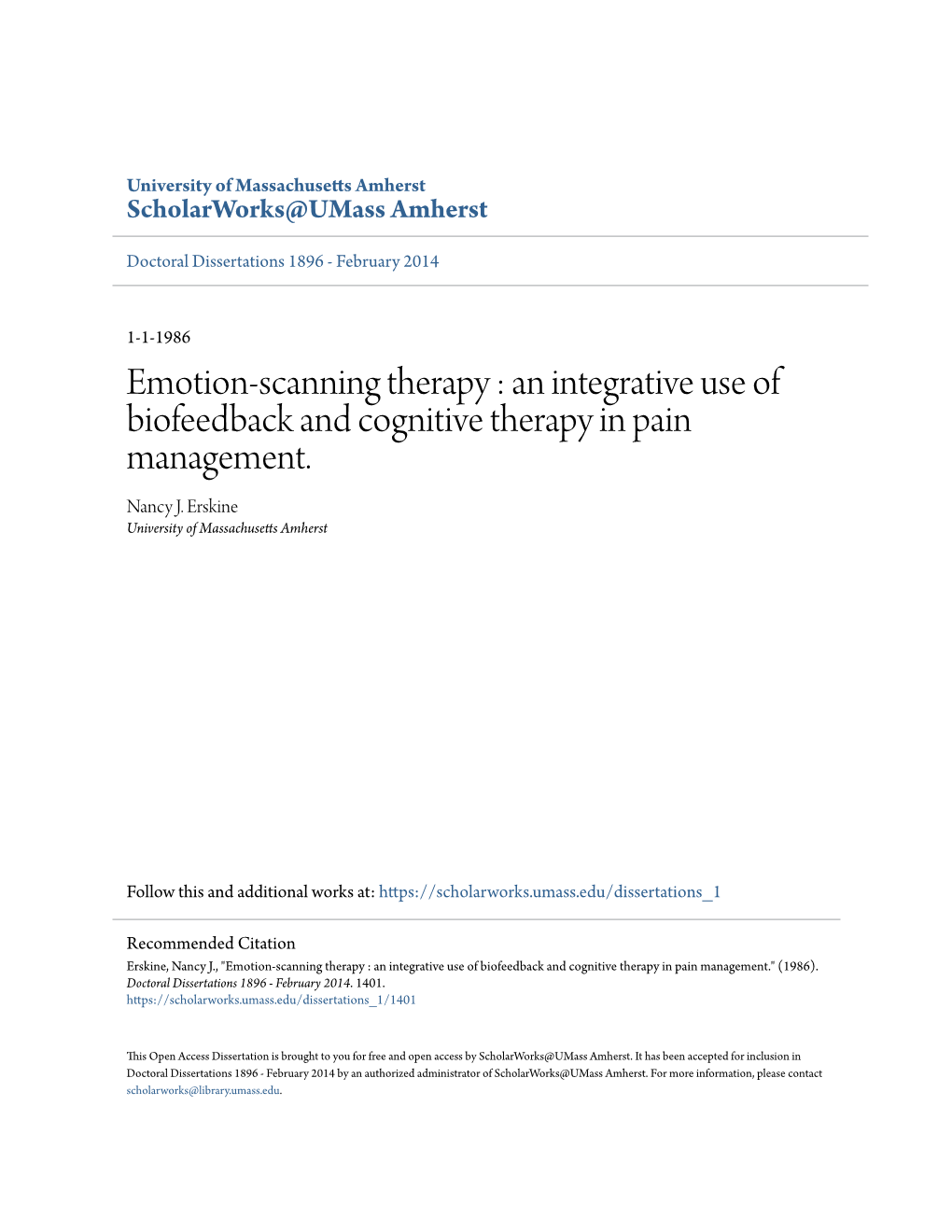 Emotion-Scanning Therapy : an Integrative Use of Biofeedback and Cognitive Therapy in Pain Management