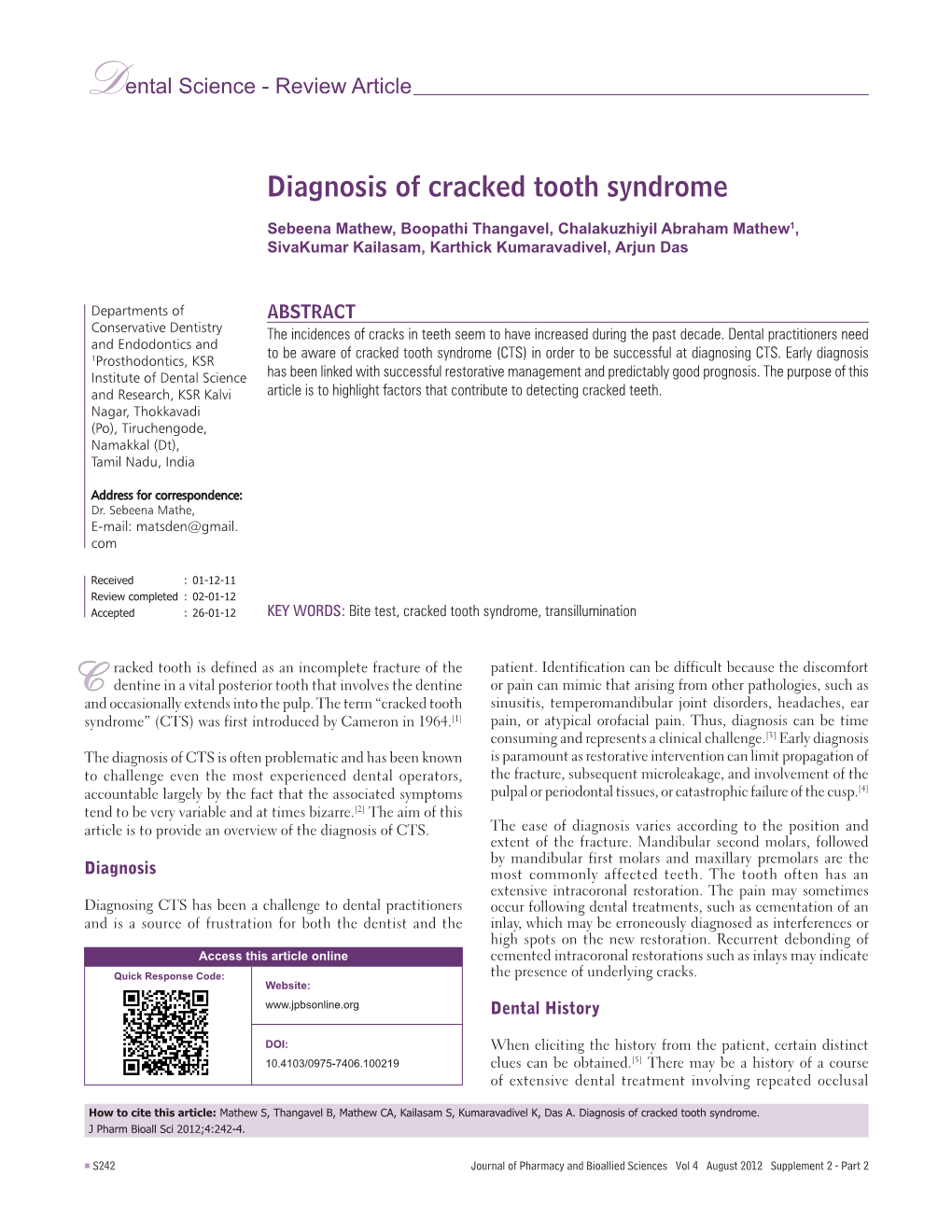 Diagnosis of Cracked Tooth Syndrome