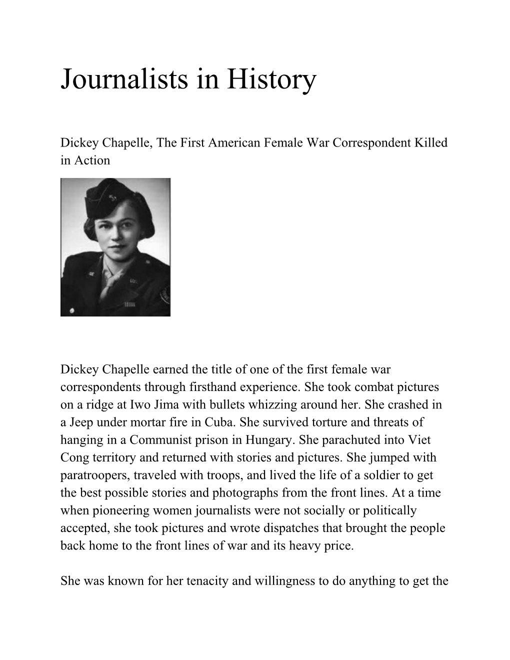 Dickey Chapelle, the First American Female War Correspondent Killed in Action