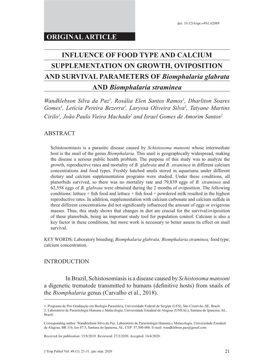 Original Article Influence of Food Type and Calcium