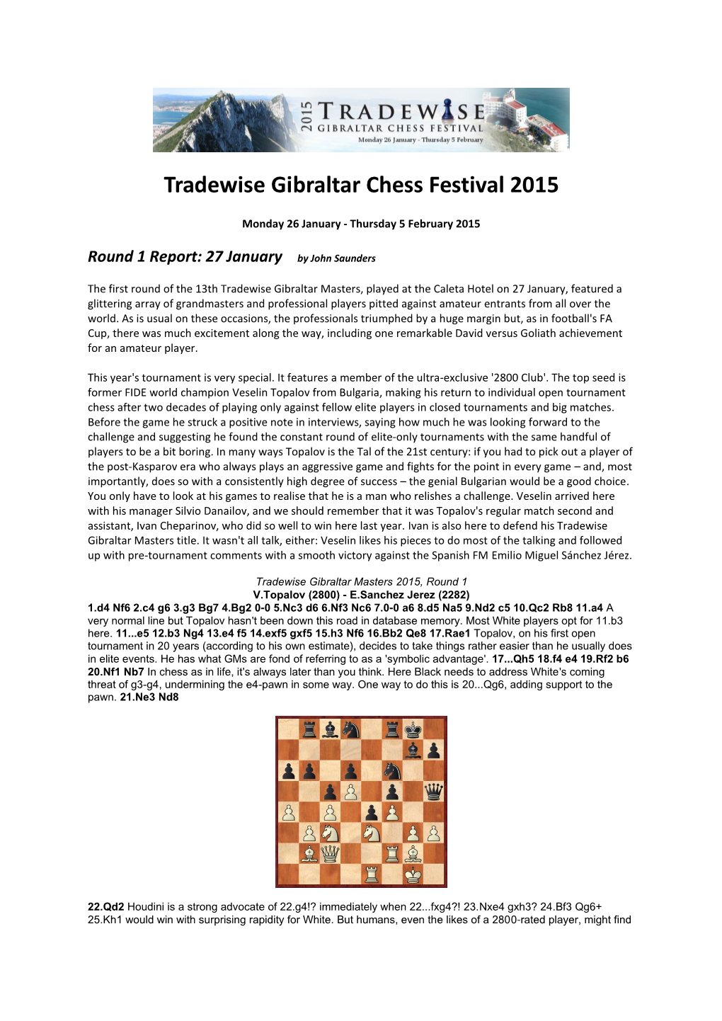 Tradewise Gibraltar Chess Festival 2015