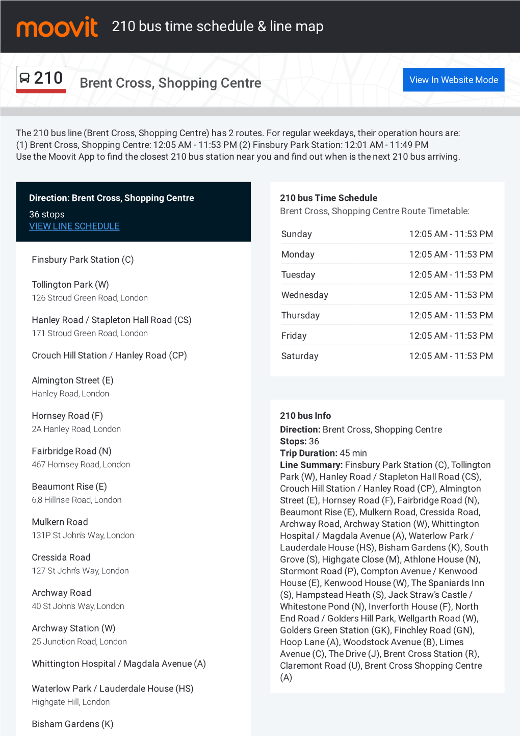 210 Bus Time Schedule & Line Route