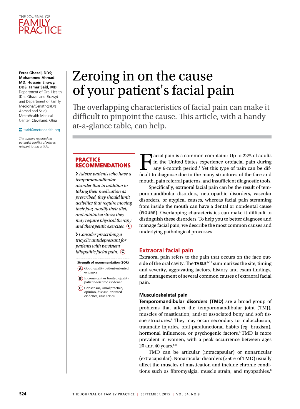 Zeroing in on the Cause of Your Patient's Facial Pain