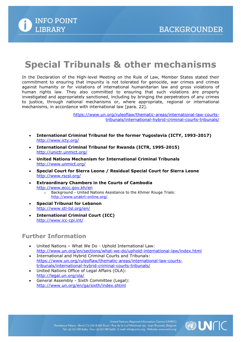 Special Tribunals & Other Mechanisms