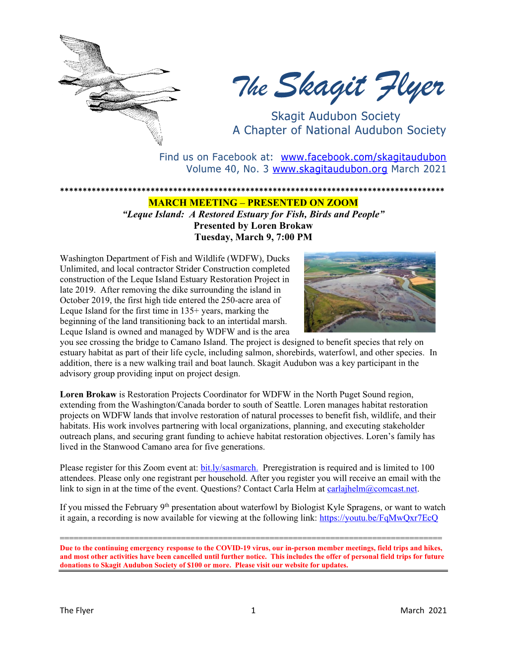 The Skagit Flyer Skagit Audubon Society a Chapter of National Audubon Society