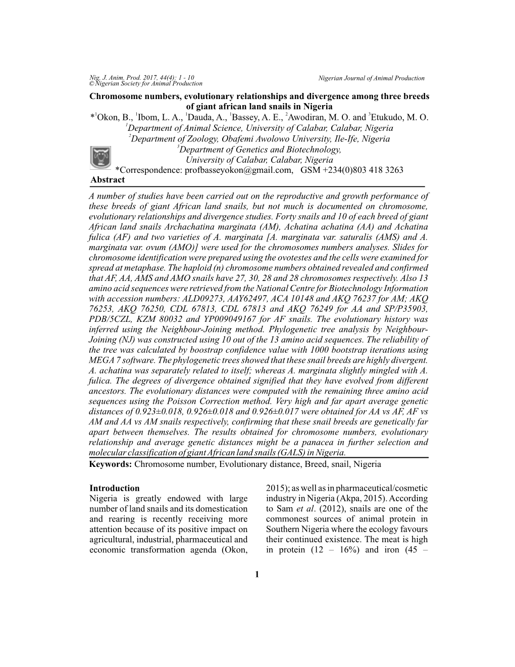 Abstract 1 Chromosome Numbers, Evolutionary Relationships And