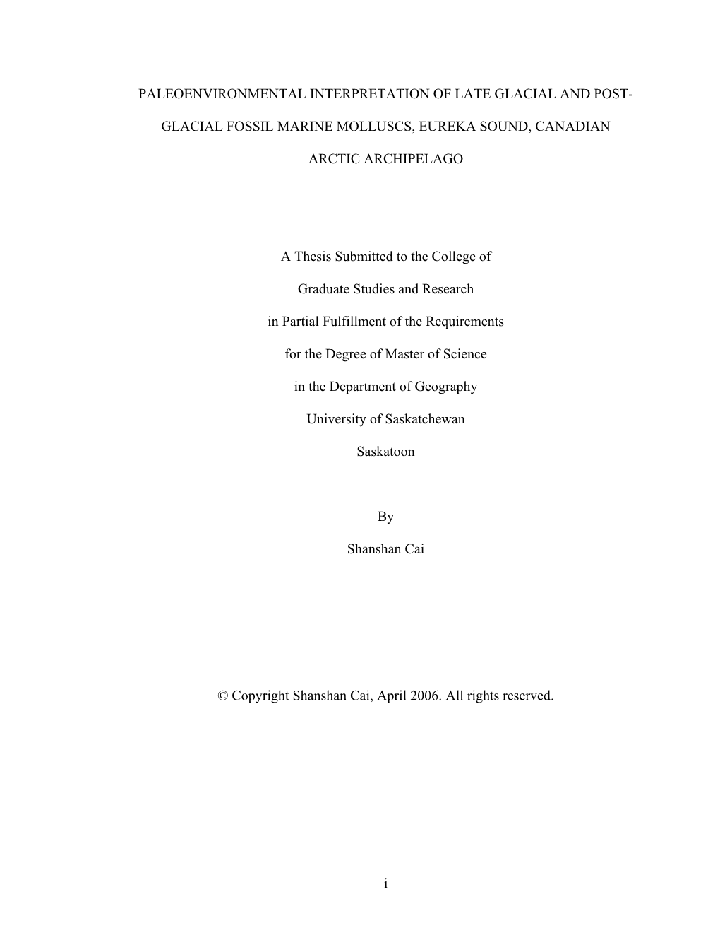 Paleoenvironmental Interpretation of Late Glacial and Post