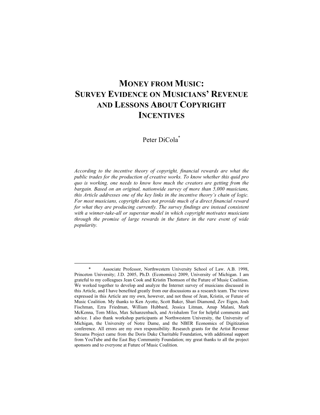 Money from Music: Survey Evidence on Musicians’ Revenue and Lessons About Copyright Incentives