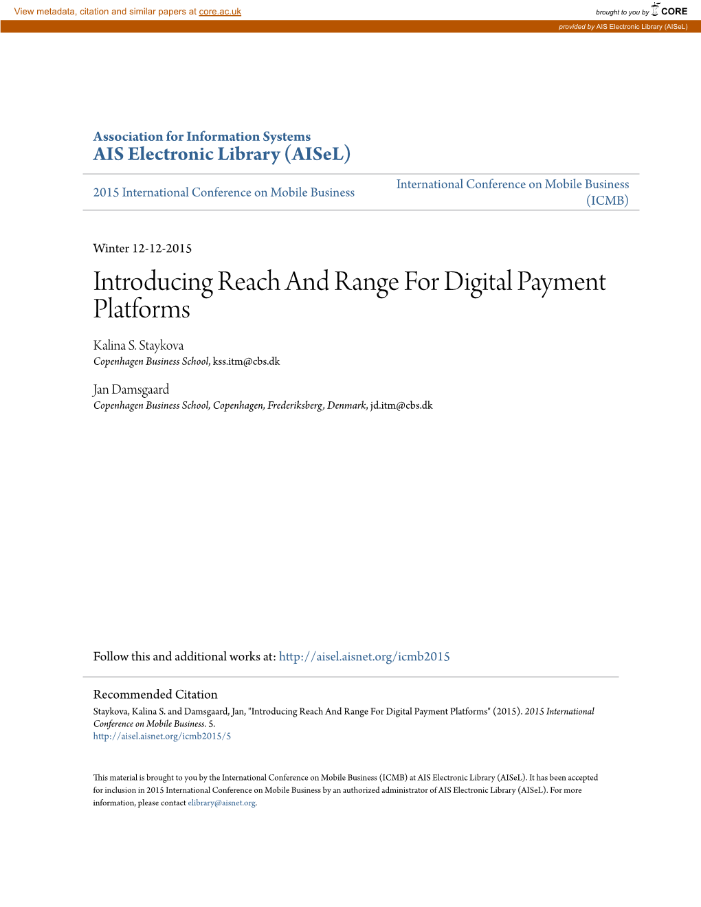 Introducing Reach and Range for Digital Payment Platforms Kalina S