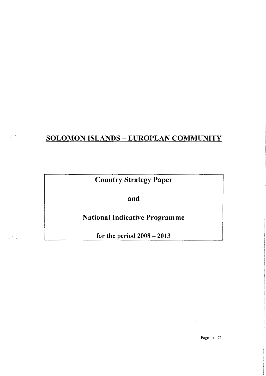 SOLOMON ISLANDS- EUROPEAN COMMUNITY Country Strategy