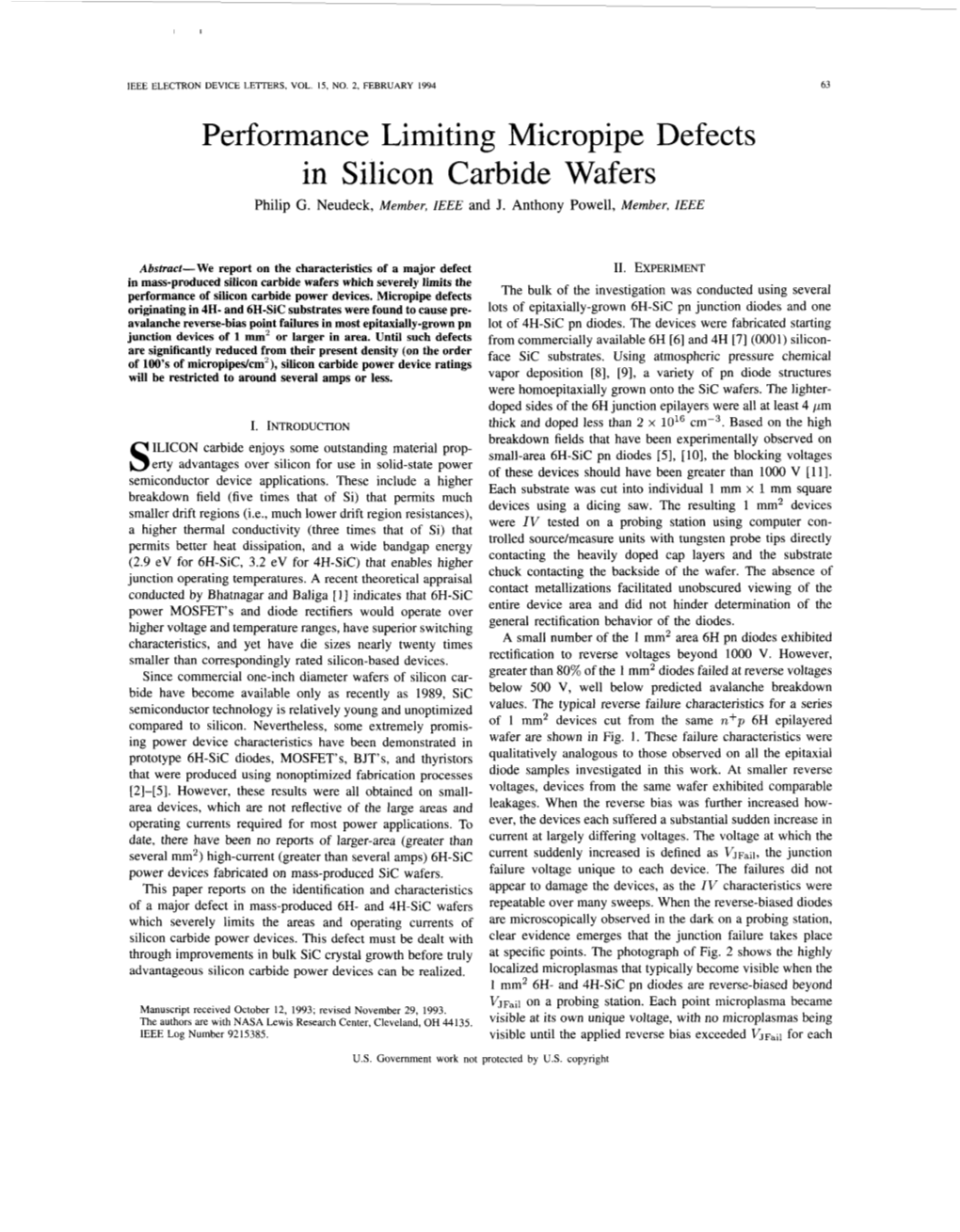 Performance Limiting Micropipe Defects in Silicon Carbide Wafers Philip G