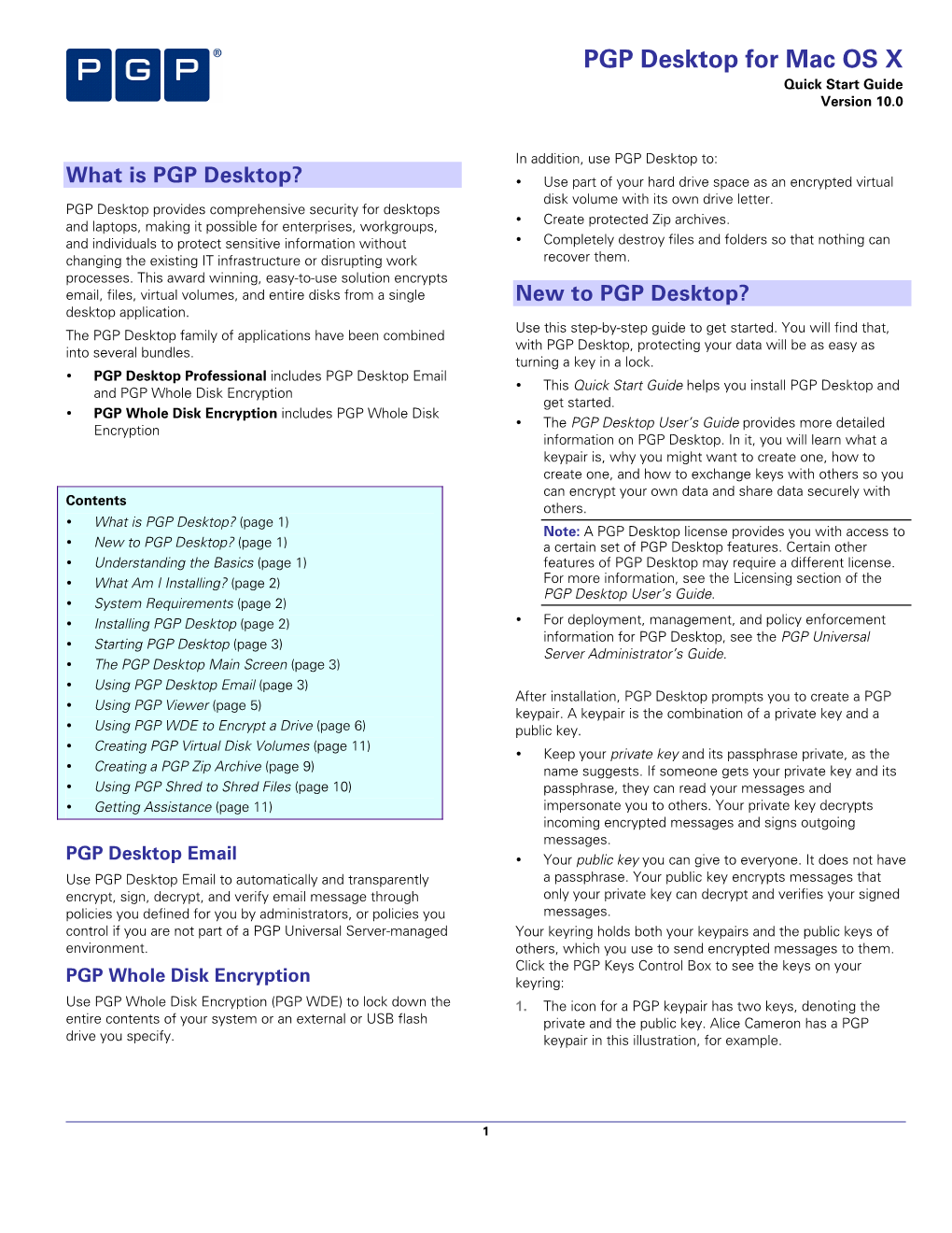 PGP Desktop for Mac OS X Quick Start Guide Version 10.0