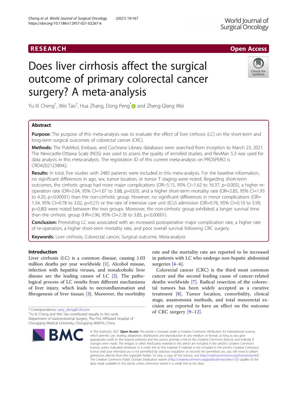 Does Liver Cirrhosis Affect the Surgical Outcome of Primary Colorectal