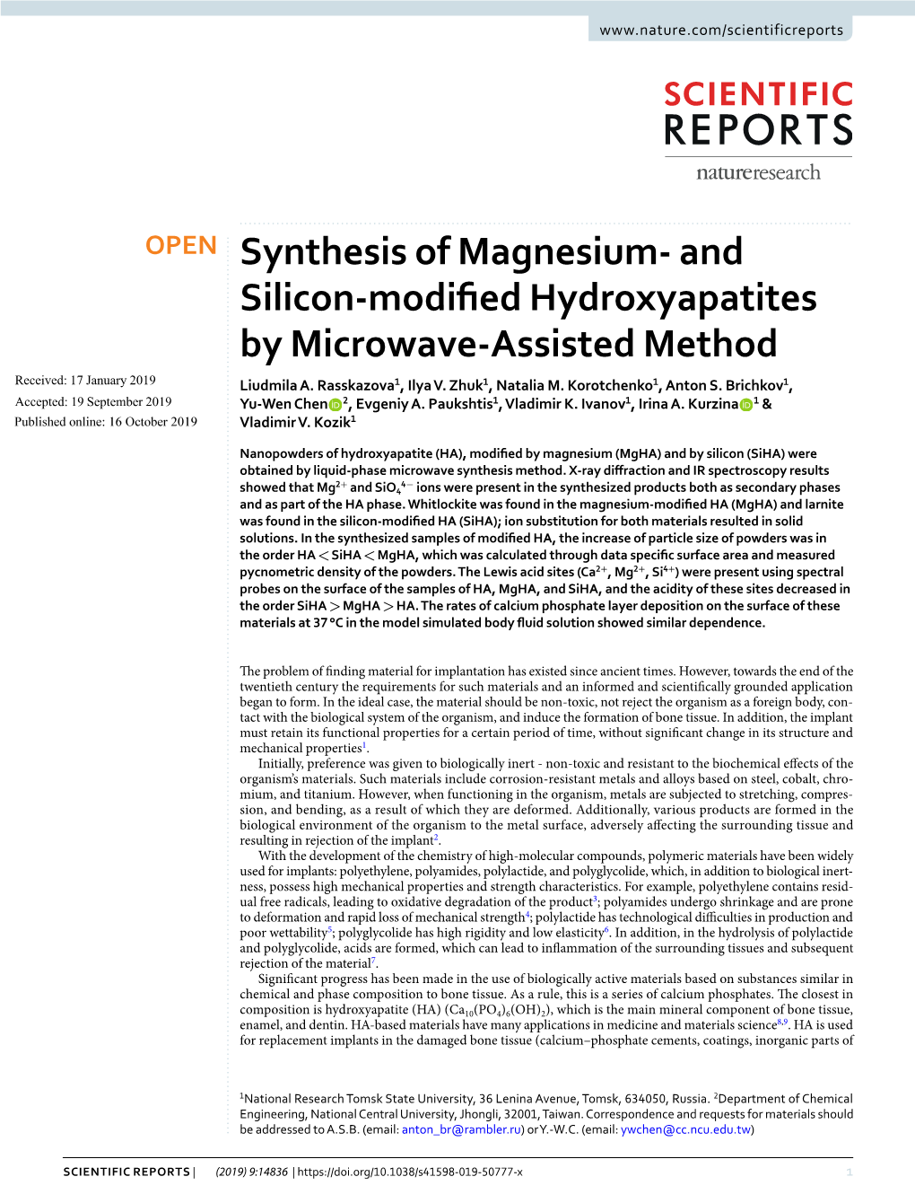 Synthesis of Magnesium- and Silicon-Modified Hydroxyapatites By