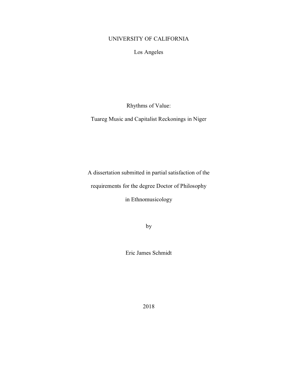 Tuareg Music and Capitalist Reckonings in Niger a Dissertation Submitted