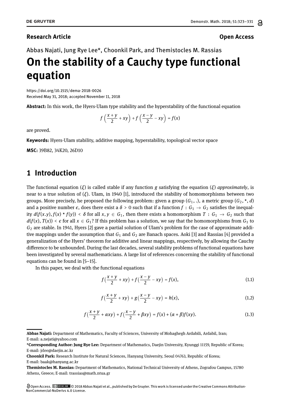 On the Stability of a Cauchy Type Functional Equation