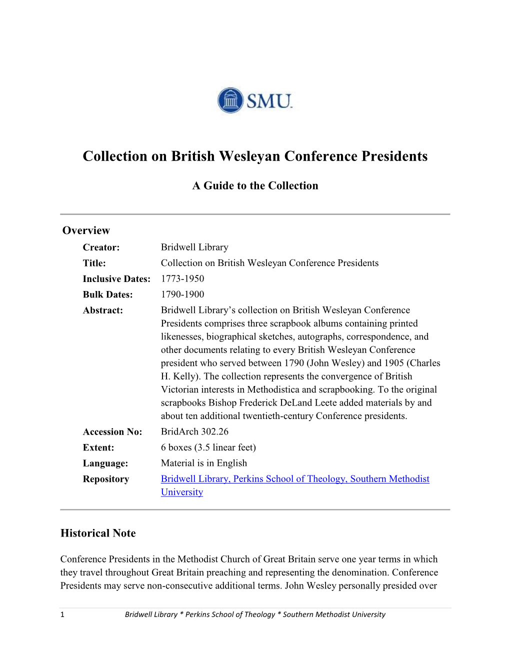 Collection on British Wesleyan Conference Presidents