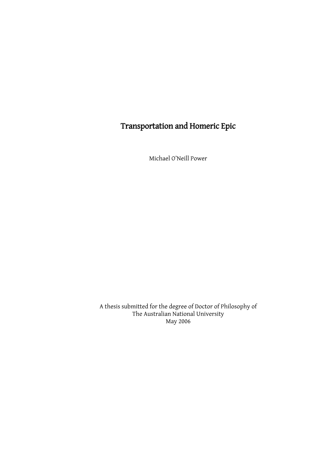 Transportation and Homeric Epic