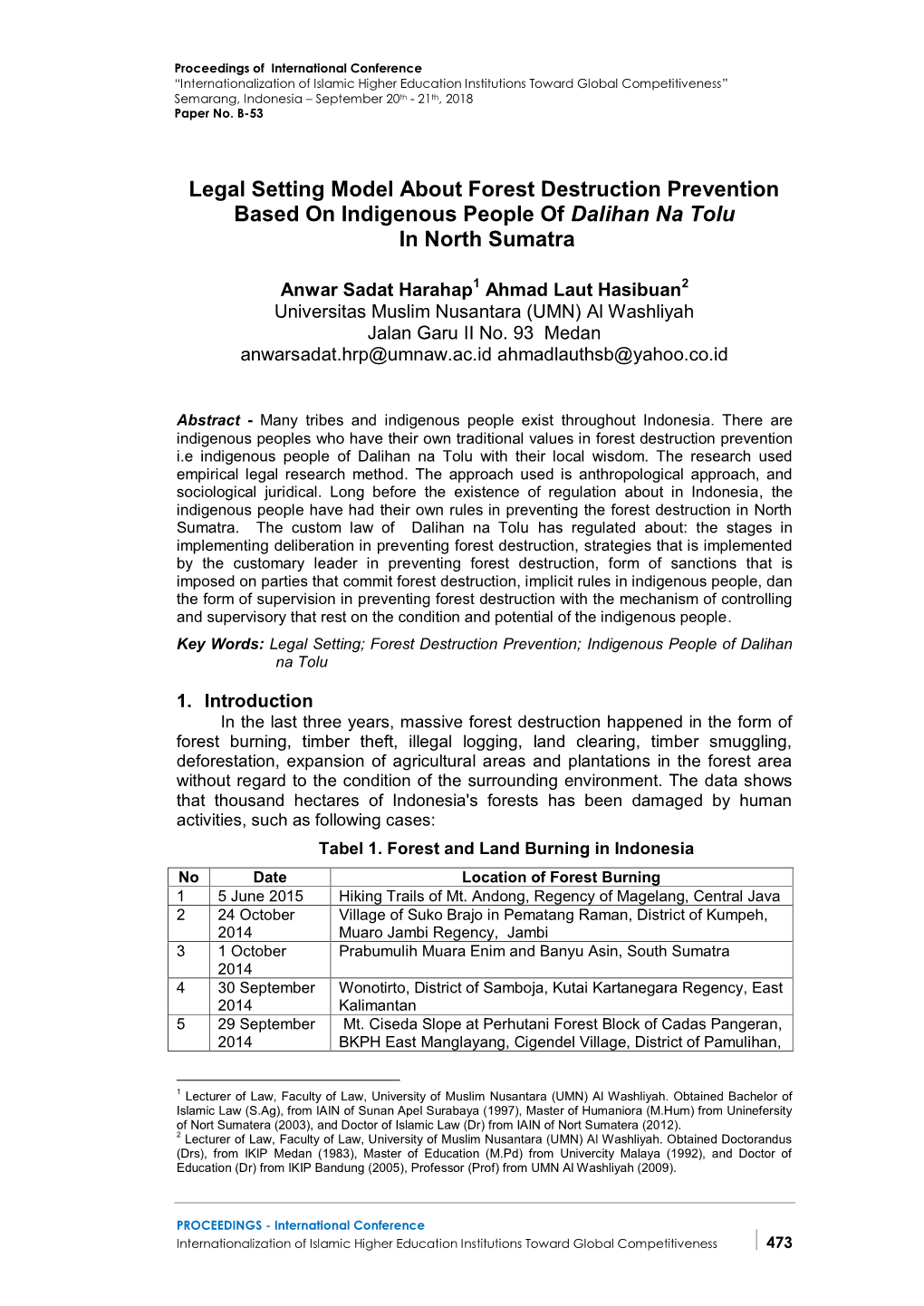 Legal Setting Model About Forest Destruction Prevention Based on Indigenous People of Dalihan Na Tolu in North Sumatra