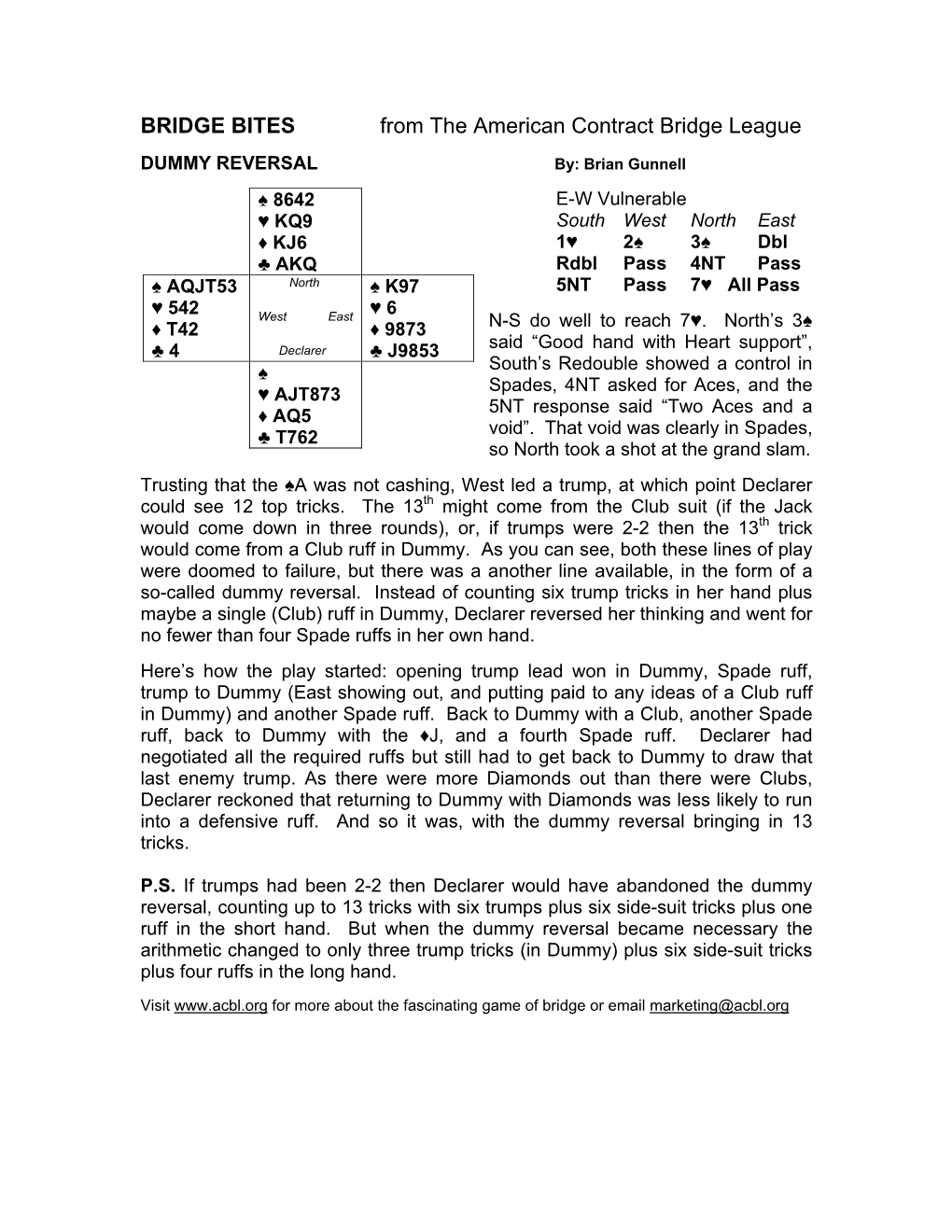 DUMMY REVERSAL By: Brian Gunnell