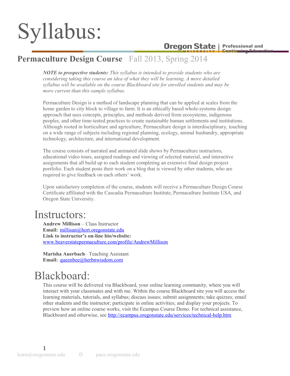 Permaculture Design Course Fall 2013, Spring 2014