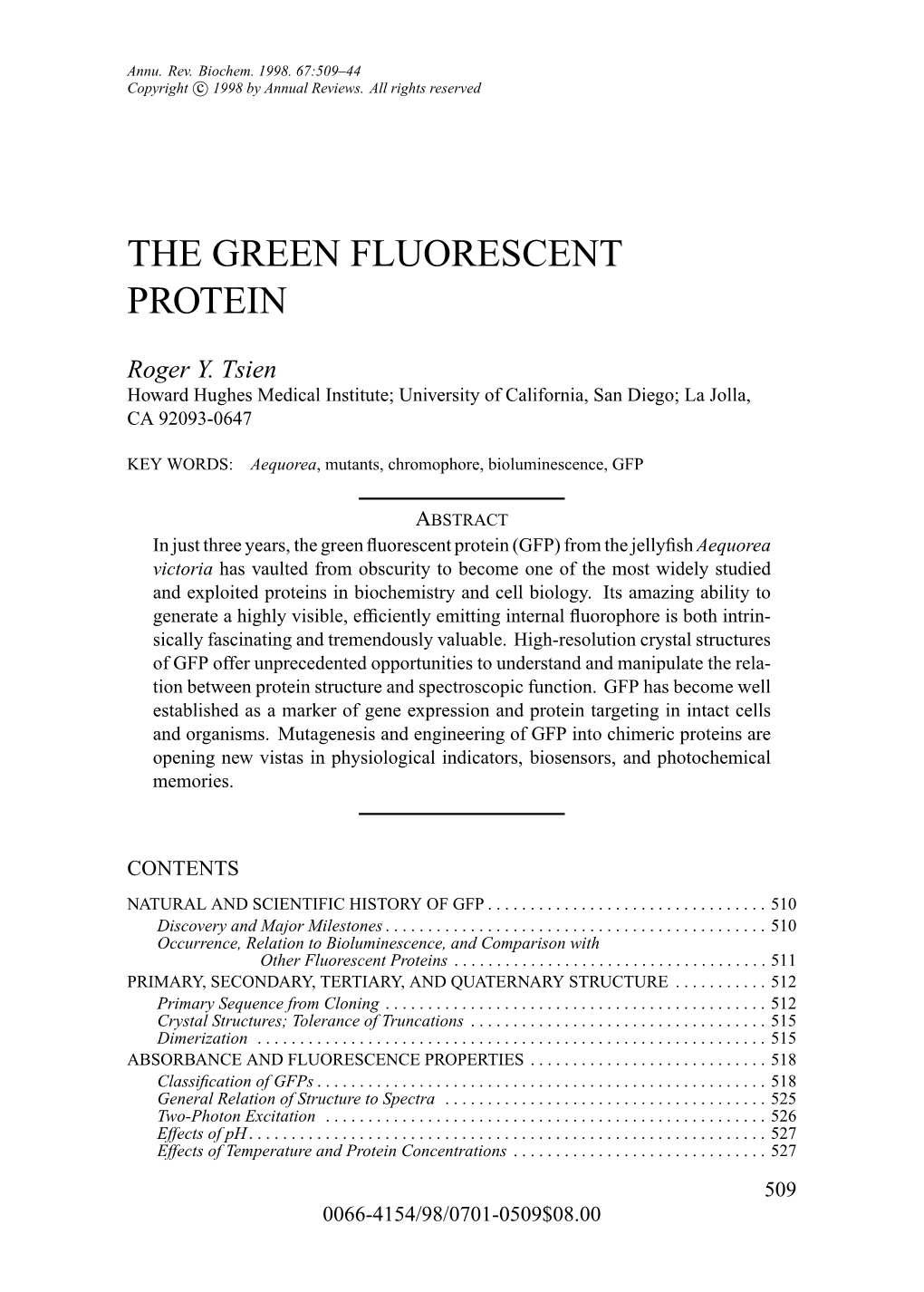 The Green Fluorescent Protein