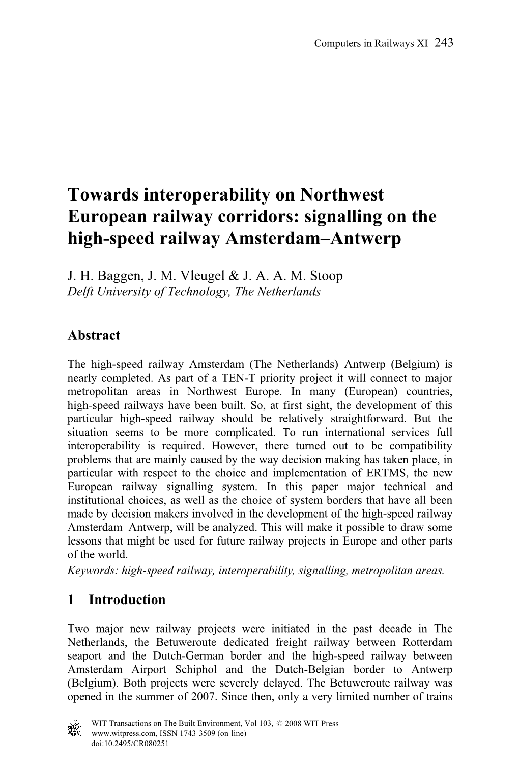 Signalling on the High-Speed Railway Amsterdam–Antwerp