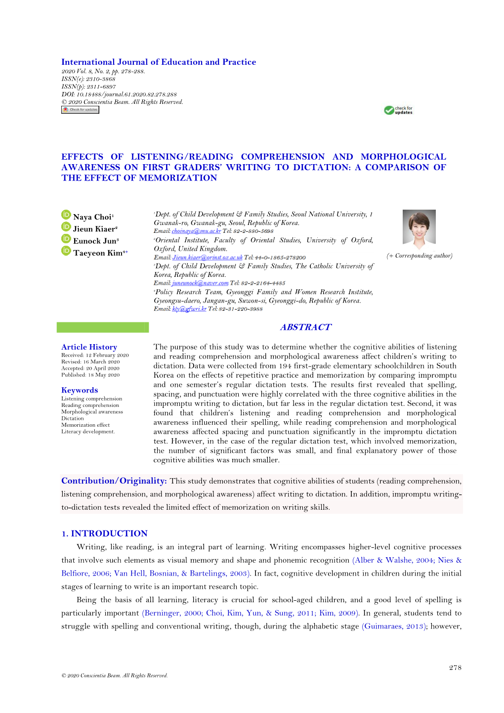 Effects of Listening/Reading Comprehension and Morphological Awareness on First Graders’ Writing to Dictation: a Comparison of the Effect of Memorization