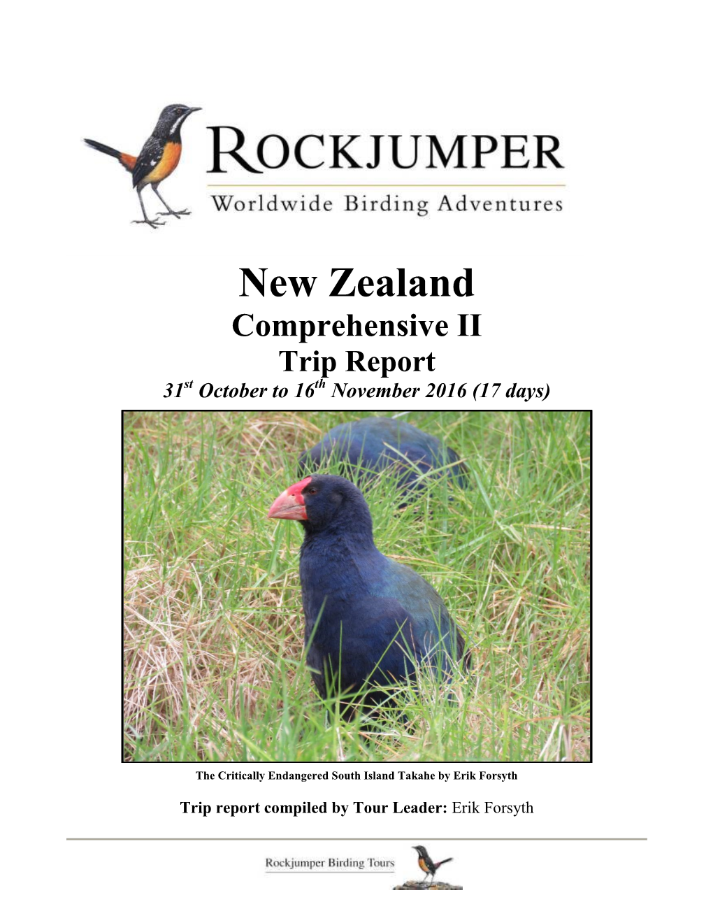 New Zealand Comprehensive II Trip Report 31St October to 16Th November 2016 (17 Days)