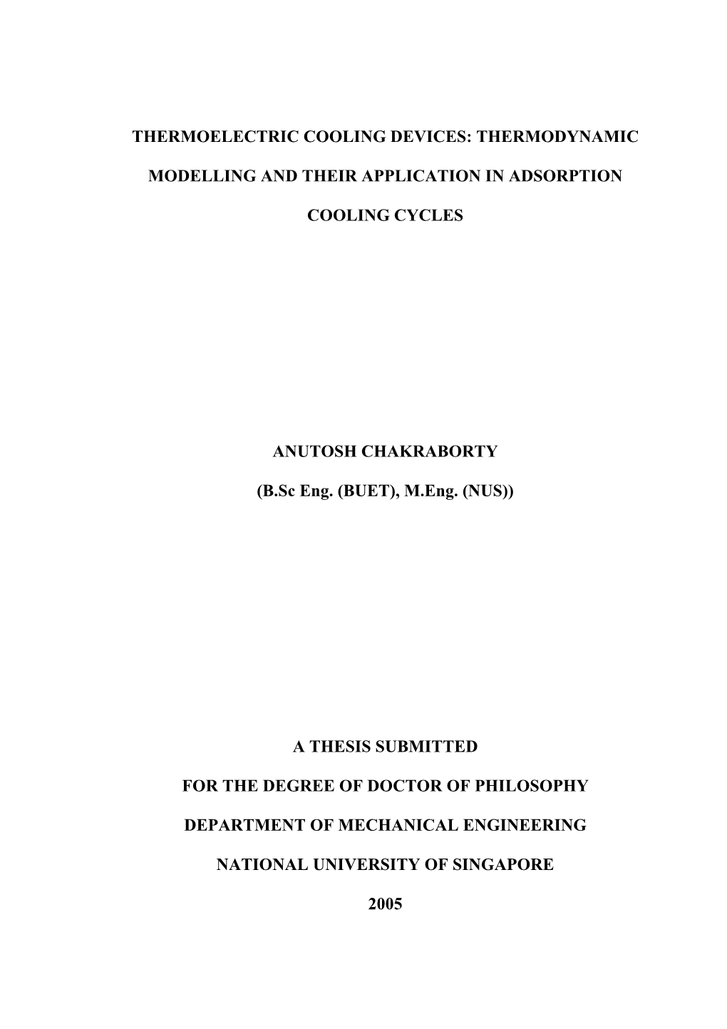 Thermoelectric Cooling Devices: Thermodynamic