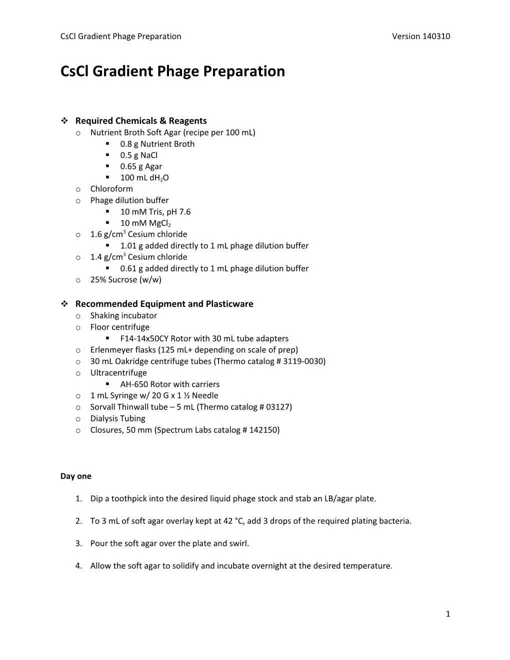 Cscl Gradient Phage Preparation Version 140310