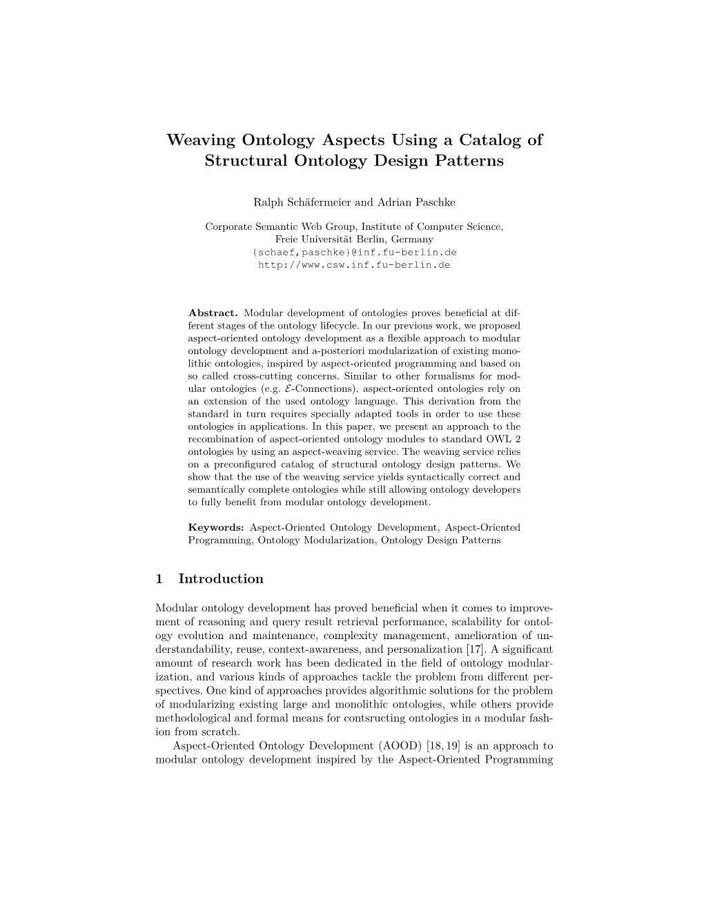 Weaving Ontology Aspects Using a Catalog of Structural Ontology Design Patterns