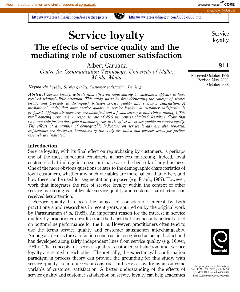 Service Loyalty