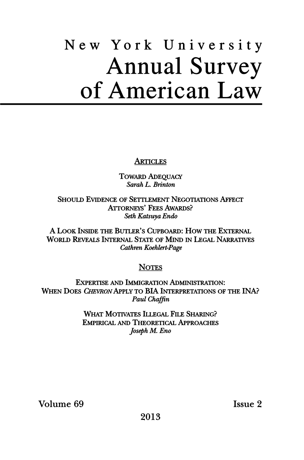 New York University Annual Survey of American Law New York of American Law University Annual Survey