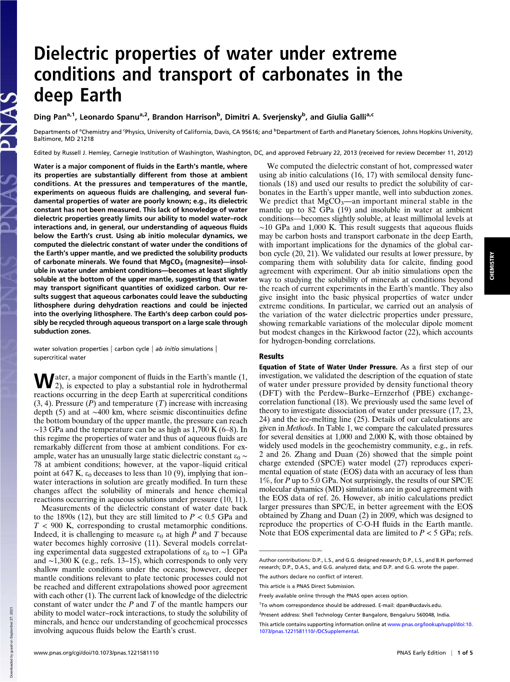 Dielectric Properties of Water Under Extreme Conditions and Transport of Carbonates in the Deep Earth