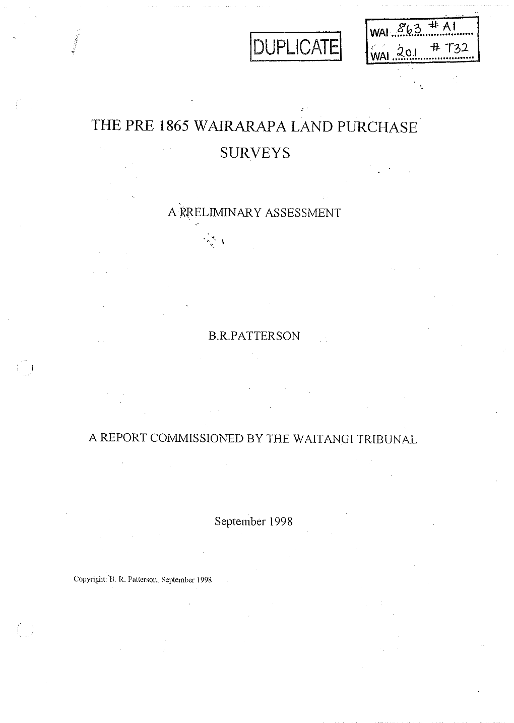 The Pre 1865 Wairarapa Land Purchase Surveys