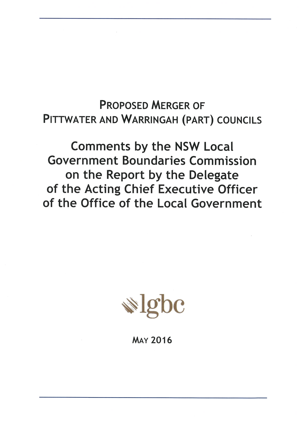 Pittwater and Warringah (Part) 1 Local Government Boundaries Commission